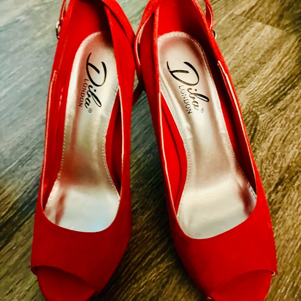Diba London Red Peep-Toe Slingback Heels